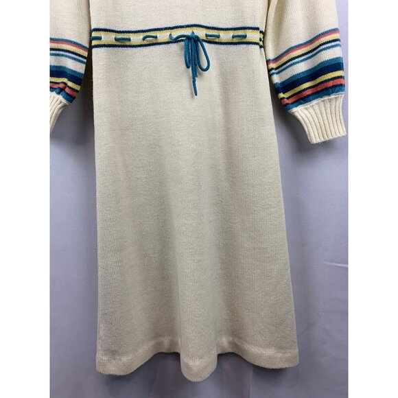 Vintage Cream Knit Dress With Striped Sleeves & Turtleneck - Picture 3 of 6
